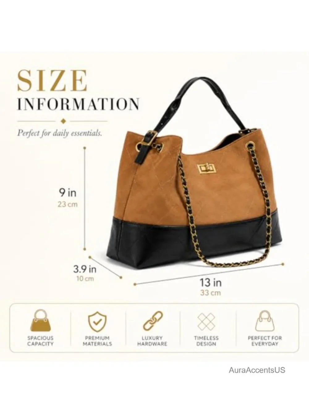 Quilted Two-Tone Tote Bag Faux Suede Leather Purse Shoulder Handbag with Chain